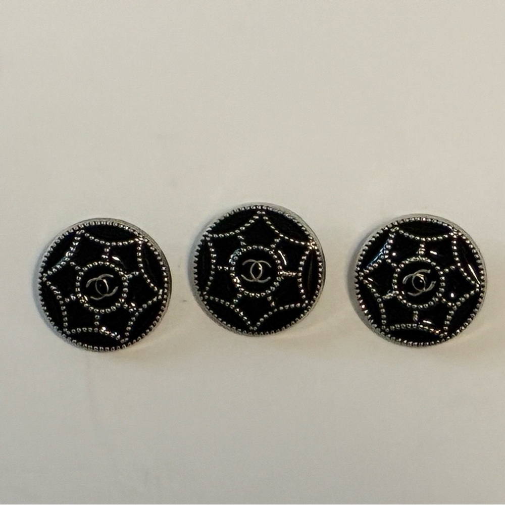 CHANEL Black and Silver Embellished Buttons